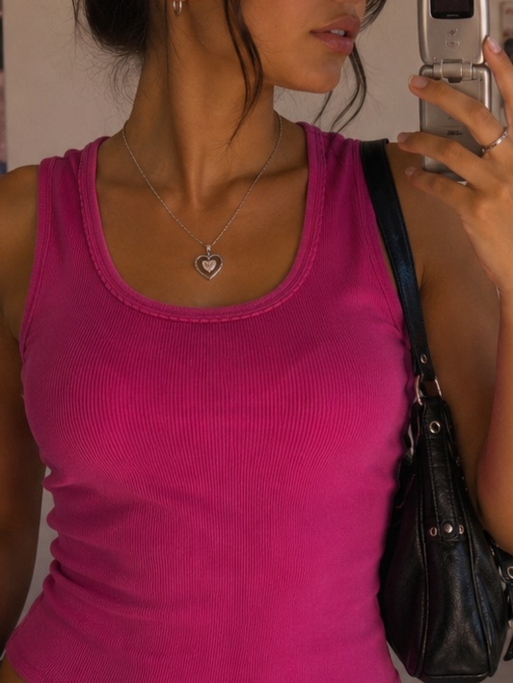 Y2K Laura Scott Pink Ribbed Tank Top Scoop Neck Sleeveless Size L
